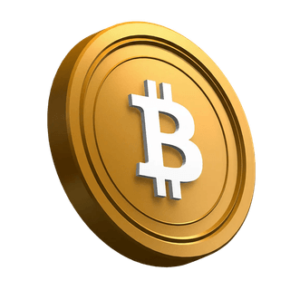 Moneda de Bitcoin (BTC) en posición inclinada en el diseño de la sección de presentación